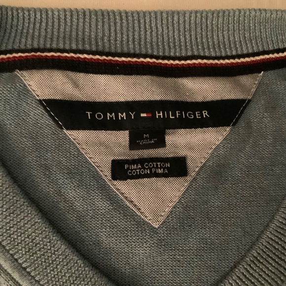 Tommy Hilfiger Light Blue Pima Cotton V Neck Sweater  Size M - Picture 5 of 8